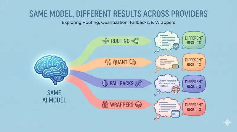 Same model, different results across providers: routing, quant, fallbacks, wrappers (and a debugging checklist)